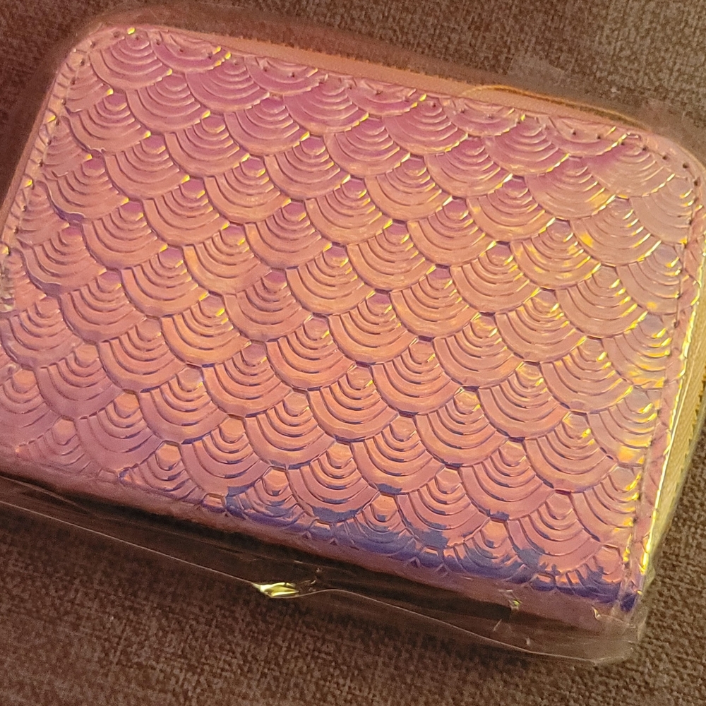 Iridescent Pink Wallet Clamshell Design Zip Wallet!